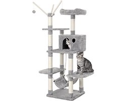 Feandrea Kattenboom Lichtgrijs XL - Krabpaal 154cm - Klimboom Met Hangmat PCT86W