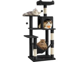 Feandrea - Kattenkrabpaal 143 cm hoog - kattenboom - 4 krabpalen, 2 platforms, hangmat en grot - zwart