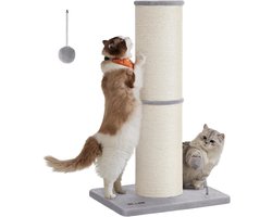 Feandrea Kattenkrabpaal - 85 cm hoog - XXL krabpaal - diameter 17 cm - dikke stam,- Ook geschikt voor grote katten zoals de Maine Coon kat - sisalpaal met pluchen bal - grijs