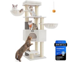 Krabpaal: Feandrea Kattenkrabpaal met Zelfverwarmende Dekens voor Grote Kattenboom 2 Kattenborstelstel 11.1 cm D Dikke Palen Grote Platforms Grot 50 x 50 x 160 cm Crème Wit Beige PCT003W02