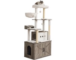 Krabpaal: Feandrea - Krabpaal - Kattenboom - 170 cm Hoog - Met Kattenhuis en Ligmand - Kast voor Kattenbak