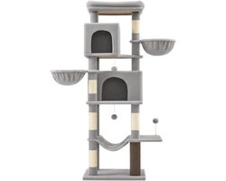 Krabpaal: Feandrea - Krabpaal - Kattenboom - 175 cm Hoog - 2 Huisjes - 2 Hangmatten - 5 Krabstammen
