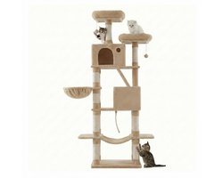 Krabpaal: Feandrea - Krabpaal - Kattenboom - Grote Katten - 206 cm Hoog - 13 Krabpalen - 2 Grotten - Hangmat