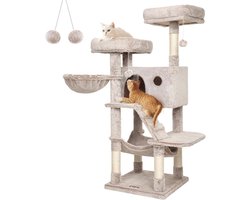 Feandrea - Krabpaal - kattenboom - hoogte 135 cm - met ligplekken, grotten, en krabplekken - beige