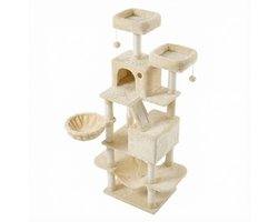 Krabpaal: Feandrea - Krabpaal - Kattenboom - Voor Katten - 13 Krabpalen - 2 Platforms - Mand en Hangmat
