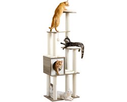 Krabpaal: Feandrea - Krabpaal - Kattenboom - Voor Katten - 165 cm Hoog - Met 5 Krabpalen en Wasbare Kussens