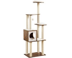 Krabpaal: Feandrea - Krabpaal - Kattenboom - Voor Katten - 5 Krabpalen - Met Platform en Kattenhuis