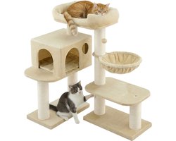 Krabpaal: Feandrea - Krabpaal - Kattenboom - Voor Katten - 6 Extra Dikke Krabpalen - Grote Platform en Huisje
