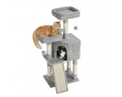 Krabpaal: Feandrea - Krabpaal - Kattenboom - Voor Katten - Activiteitencentrum - 114 cm Hoog - Lichtgrijs
