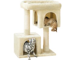 Krabpaal: Feandrea - Krabpaal - Kattenboom - Voor Katten - Grote Platform - 2 Schuilplaatsen - Krabpalen