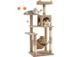 Krabpaal: Feandrea - Krabpaal - Kattenboom - Voor Katten - Meerdere Lagen - 4 Krabpalen - Hangmat en Grot