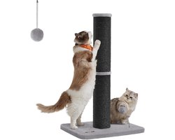 Feandrea krabpaal - kattenkrabpaal - 85 cm hoog - 13 cm dik - voor middelgrote en grote katten - sisalpaal met pluchen bal en bel - zwart
