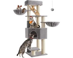 Feandrea PCT003N01 Krabpaal met zelfverwarmende dekens, voor grote katten, kattenboom, 2 kattenborstels, 9 dikke stammen van 11,1 cm in diameter, grote platforms, hol, 50 x 50 x 160 cm,