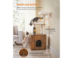 Feandrea WoodyWonders Kratzbaum mit Katzenklo-Schrank, 2-in-1 moderner Katzenbaum, 134 cm, mit Croomer, Kratzsäulen, Plattform, waschbare Kissen, Greige PCT115G01