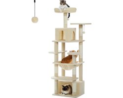 FIBILA Kattenkrabpaal - Grote Katten Krabpaal - Kattenkrabton - Met Sisal - Met Hangmat - 184cm Hoog - Beige