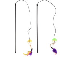 Flamingo Kattenspeelgoed hengel Bal en Veren - Groen - 50 x 4.5 x 6 cm