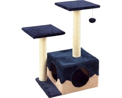 Flamingo Krabpaal Kangri 1 - Blauw/Beige - 45 x 35 x 68 cm - Compacte Krabpaal met Speeltje