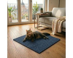 FLOORDIREKT Sisal Krabdeken - Ketting - Vervuilingsvrij & Bestendige Krabmat - Blauw - 50 x 50 cm