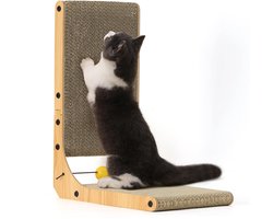 FUKUMARU Kattenkrabplank, 48 cm hoog L-vormig krabkarton, duurzame kattenkrabplank met bal, kattenkrabmeubel van hoogwaardig karton voor wand en hoek, middelgroot