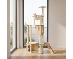 Krabpaal: FurAliens Krabpaal voor Katten met 360° Transparante Capsules 93 × 40 × 157 cm – Naturel Hout