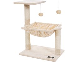 FurnStar - Cats Climb Tree - Stabiele kattenboom met pluche en zachte hangmat - 50L x 36W x 70H cm - Beige