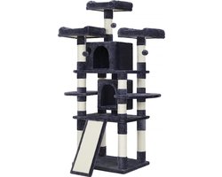 FurnStar - Kattenboom - Grote krabpaal - Spaanplaat - XXL Luxe Katten Krappaal Uitzicht Plateau- Kattenhuisjes - 172 CM Hoog - Grijs/Zwart - Sisal - Meerdere niveaus - 60x55x172 cm - Donkergrijs