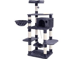 FurnStar - Kattenboom - Krabpaal met voerbak - Meerdere niveaus - Sisal krabpalen - 90 x 92 x 174 cm - Donkergrijs