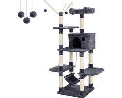 FurnStar - Kattenboom - XXL Klimboom - Stabiele krabpaal met hangmat - Hol - Speelsisal - 50 x 50 x 154 cm - Donkergrijs - Beige