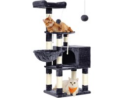 FurnStar - Krabpaal - 138 cm Kattentoren voor Binnenkatten - Pluchen Kattenhuis met Krabplank - 9 Krabpalen - Zitstok - Grot - Ontwerp met Meerdere Niveaus - Rookgrijs