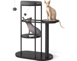 FurnStar - Krabpaal - Kattenboom - Metalen Buizen - Met Kussen en Platform - Kattenspeelbal - 80 x 43 x 111 cm - Voor Kat - Zwart