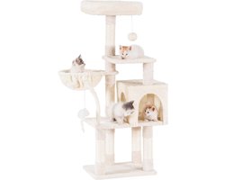 Gezellige hangmat en sisal krabpalen voor binnenkatten kattenhuis met gewatteerde pluche baars beige EMPJ004SM-N