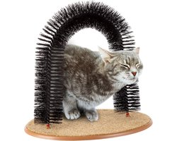 Gigicial Kattenverzorgingsboog - Hoogwaardige kartonnen krabstructuur en duurzame kunststof basis - 1 stuk - Dagelijkse verzorging zwart