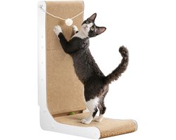Gimars Hoge 68 cm L-vormige krabplank voor katten met bal, verticale krabplank voor katten, duurzame krabplank voor katten, kattenspeelgoed ter bescherming van meubels en banken, groot