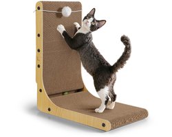 Gimars Hoge L-vormige krabplank voor katten, 47 cm, met bal, staande krabplank voor katten, dikkere krabplank voor katten, kattenspeelgoed ter bescherming van meubels en banken, hout