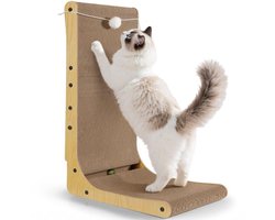 Gimars Hoge L-vormige krabplank voor katten, 68 cm, met bal, staande krabplank voor katten, dikkere krabplank voor katten, kattenspeelgoed ter bescherming van meubels en banken, hout