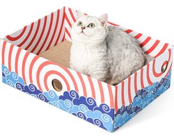 Goodivery ® Kattenkrabbox met Innovatief Dubbelzijdig Krabkarton en Interactief Gatdesign voor Spel en Ontspanning
