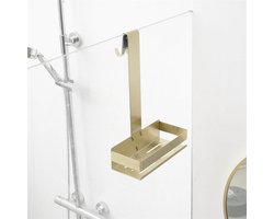 Gouden doucheplank om op te hangen zonder boren - Roestvrij staal met haken voor frameloze glazen deur - Shampoohouder voor douche