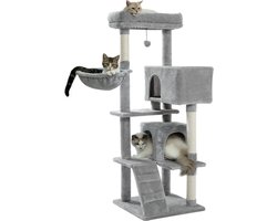 Gran Vida® - Katten Krabpaal - Ruime Planken en Hangmat - Ideaal voor Grote Katten - Afneembare Pluche Kussens - Hygiënisch en Onderhoudsvriendelijk - Grijs - 49 x 49 x 143