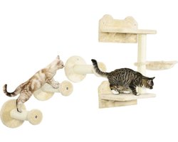 Gran Vida® - Katten Wandmeubel - Inclusief Hangmat - 3 Verdiepingen - Beige - Max. 5 kg