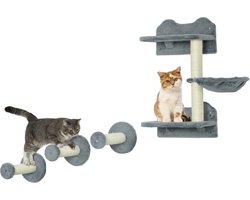 Gran Vida® - Katten Wandmeubel - Inclusief Hangmat - 3 Verdiepingen - Grijs - Max. 5 kg
