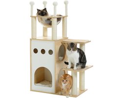 Gran Vida® - Kattenboom - Inclusief Hol - Stevig en Veilig - 2 Niveaus - Voor Grote Katten - Met Krabpaal - Lichtbruin/Wit