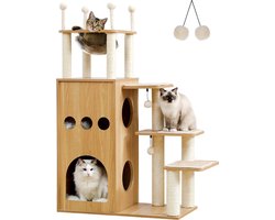 Gran Vida® - Kattenboom - Inclusief Hol - Stevig en Veilig - 2 Niveaus - Voor Grote Katten - Met Krabpaal - Lichtbruin