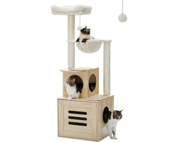 Gran Vida® - Kattenboom - Sisal Krabpaal - Inclusief Opbergruimte - Pluche Baars - Licht Bruin