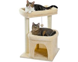 Gran Vida® - Kattenkrabpaal met Ligmand - Luxe Kattenboom - Inclusief Krabpalen - Zacht Pluche - 68 cm Hoog - Beige