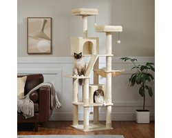 Gran Vida® - Krabpaal met Multi-Level Ontwerp - Kattenboom - Hangmat en Topbaars - Compleet Speelparadijs - Stimuleert Spel en Avontuur - Beige