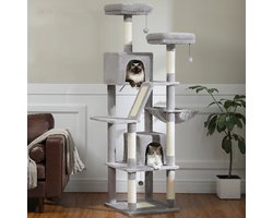 Gran Vida® - Krabpaal met Multi-Level Ontwerp - Kattenboom - Hangmat en Topbaars - Compleet Speelparadijs - Stimuleert Spel en Avontuur - Grijs