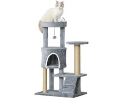 Gran Vida® - Luxe Kattenboom - Meerdere Niveaus - Zachte Pluche Bekleding - Hangende Speelbal - Voor Katten tot 4,5 kg - Lichtgrijs