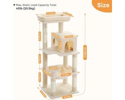 Gran VidaÂ® - Katten Krabpaal - 5 Niveaus - Afneembare Pluche Kussens - HygiÃ«nisch en Onderhoudsvriendelijk - Beige - 45 x 40 x 116