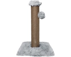 Grizo Krabpaal Lily - Duurzame Krabpaal met Langharige Pluche - 6mm Sisal - Hangend Speeltje - Kleur: Grijs - 34x34x55 cm