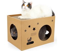 Groot Kartonnen Kattenhuis met Krabpads voor Binnenkatten - Ruim en Duurzaam